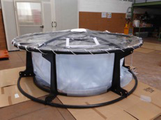 View of the structure forming the top of one mesocosm with the bag inside and the roof