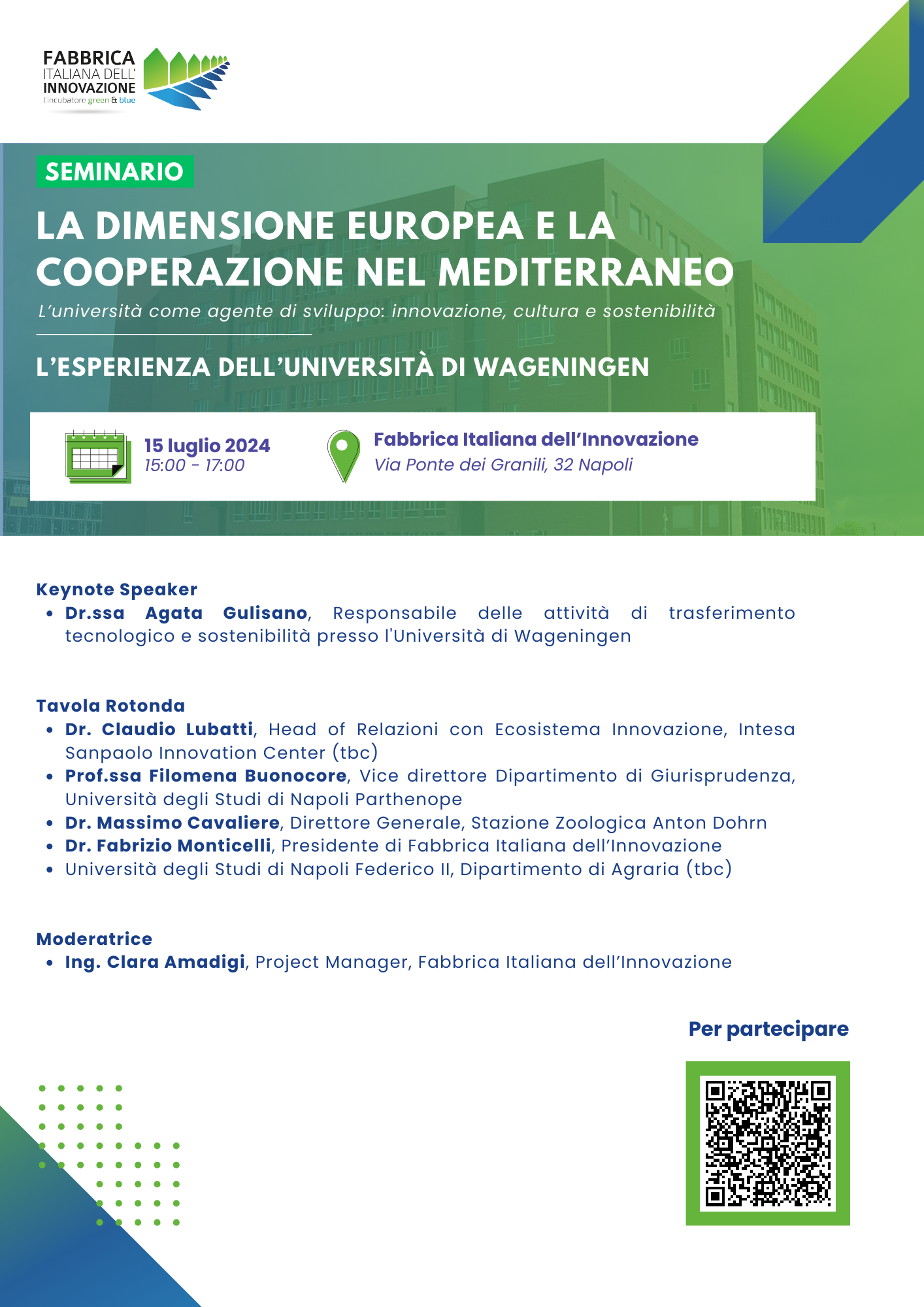FABBRICA Seminario La dimensione europea e la cooperazione nel mediterraneo 15.07.2024 2