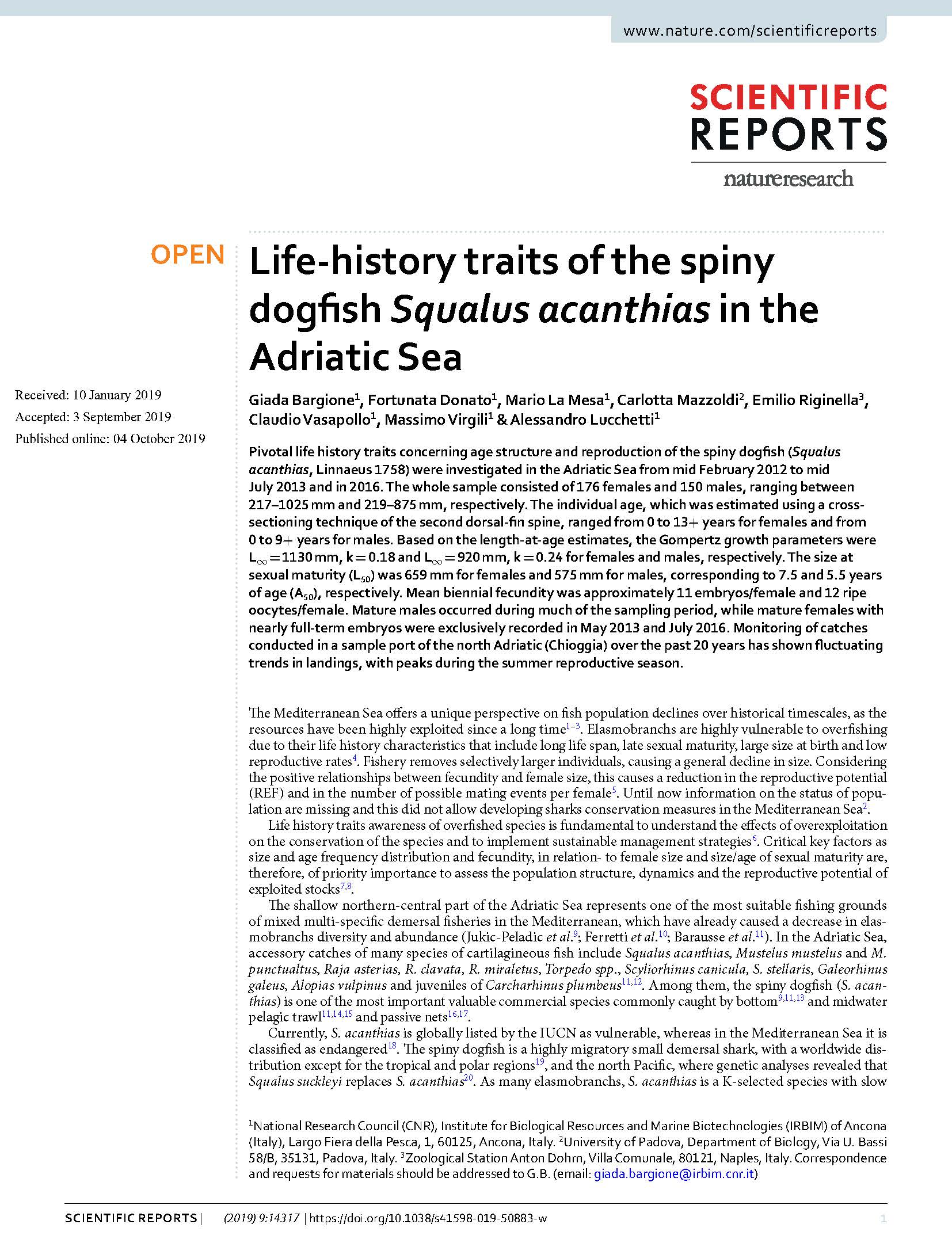 Bargione et al 2019 Squalus acanthias life history