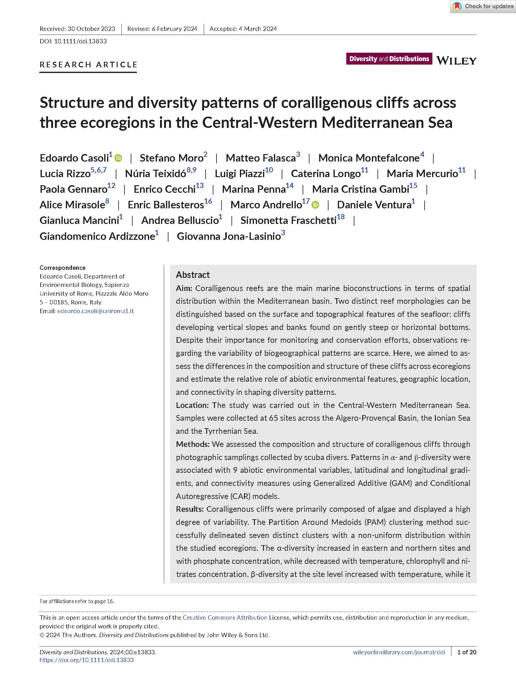 52 Casoli etal 2024 Structure and diversity coralligenous central Med Div and Distributions